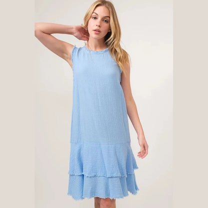 And The Why Washed Fringe Detail Tiered Dress