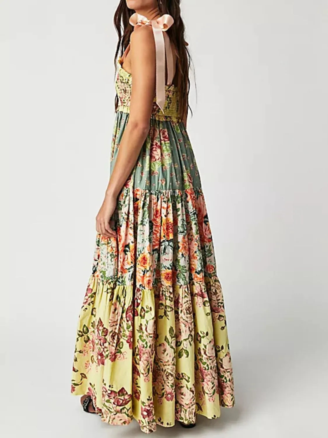 Boho Dream, Printed V-Neck Tie Shoulder Cami Dress
