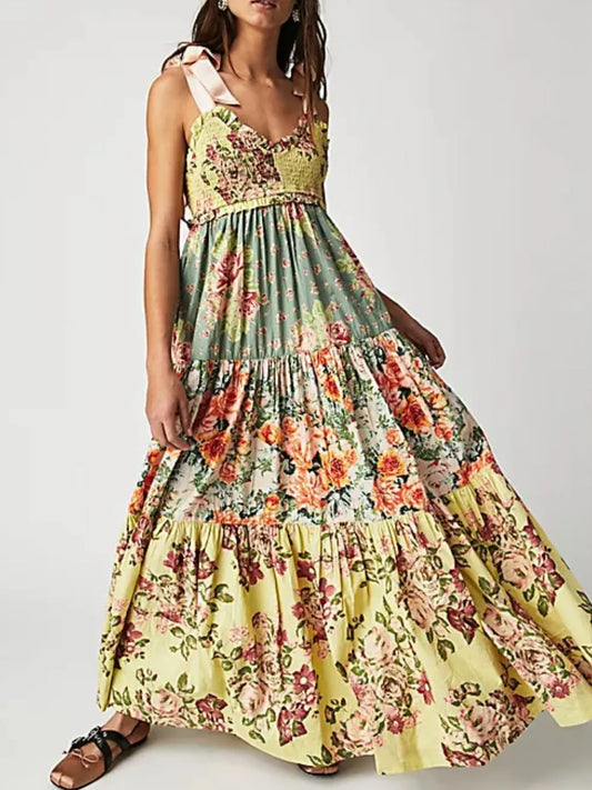 Boho Dream, Printed V-Neck Tie Shoulder Cami Dress