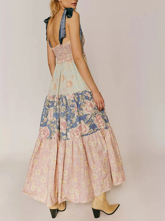 Boho Dream, Printed V-Neck Tie Shoulder Cami Dress
