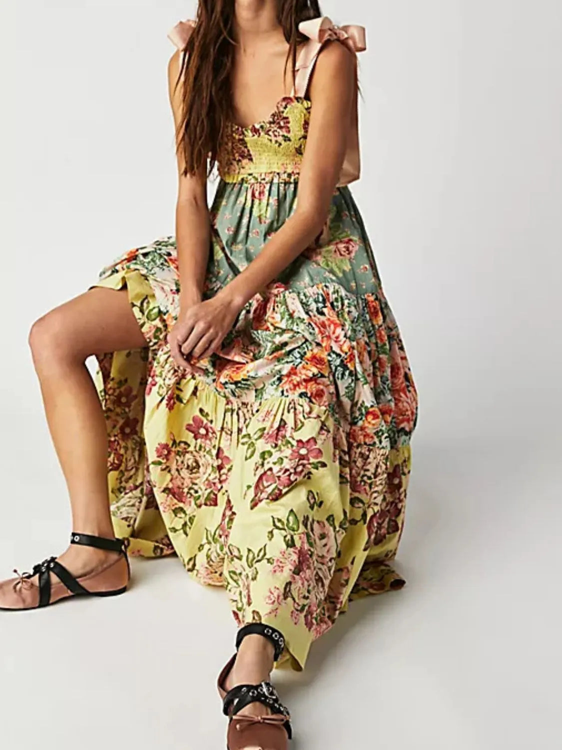 Boho Dream, Printed V-Neck Tie Shoulder Cami Dress