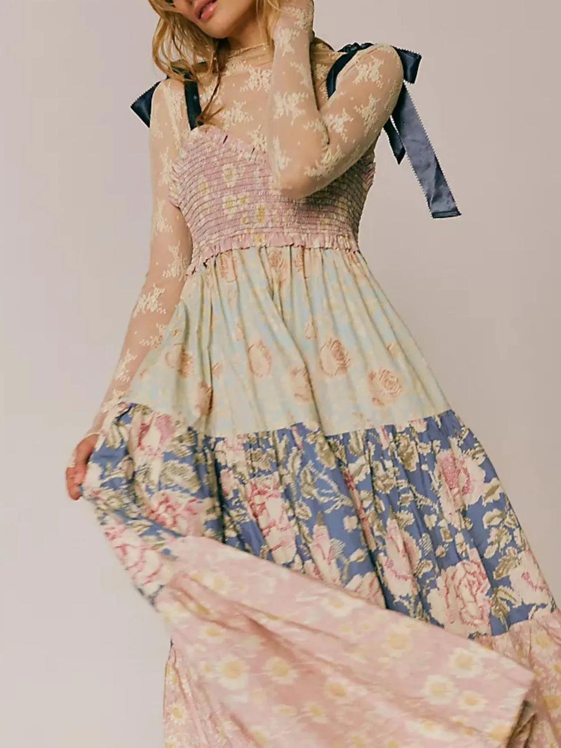 Boho Dream, Printed V-Neck Tie Shoulder Cami Dress
