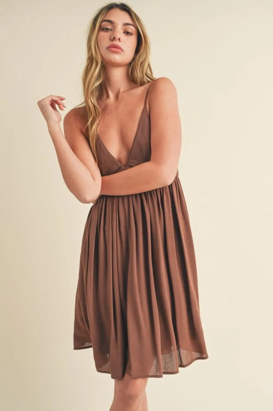 Boho Sweet, Ruched Plunge Mini Cami Dress