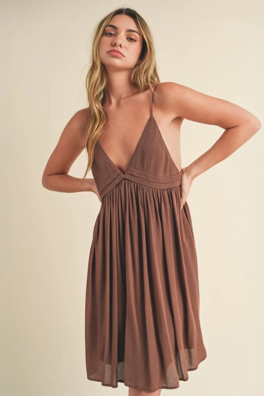 Boho Sweet, Ruched Plunge Mini Cami Dress