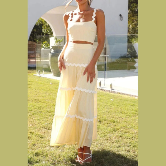 Butter Cream Contrast Trim Cami and Maxi Skirt Set