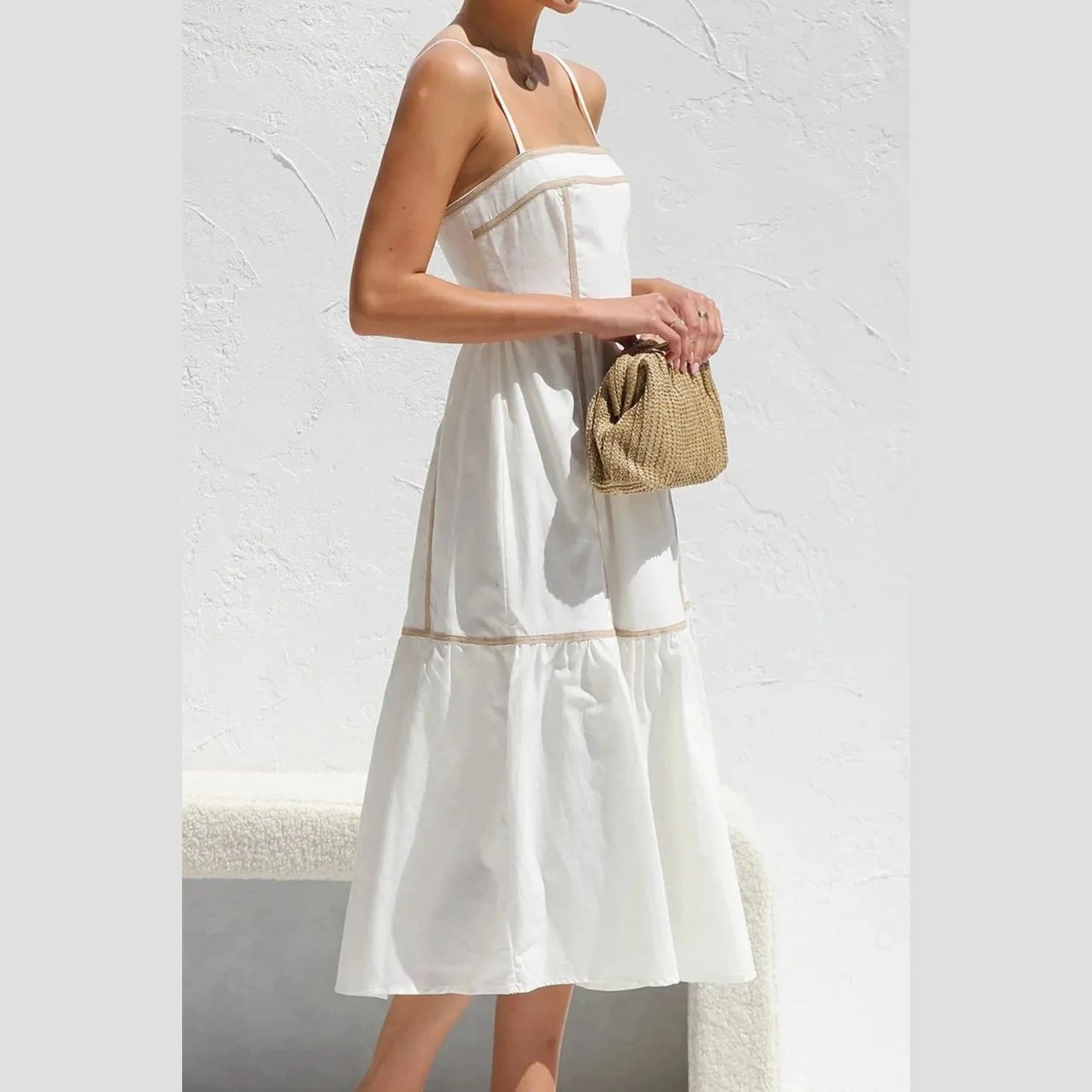 Contrast Trim Square Neck Midi Cami Dress