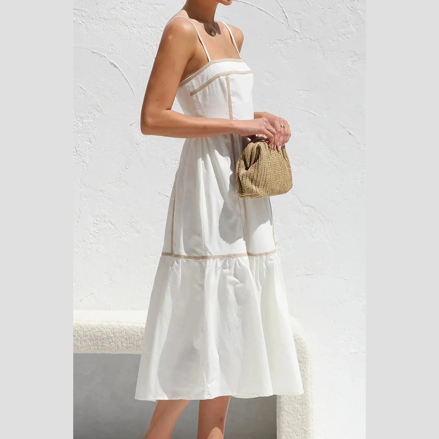 Contrast Trim Square Neck Midi Cami Dress