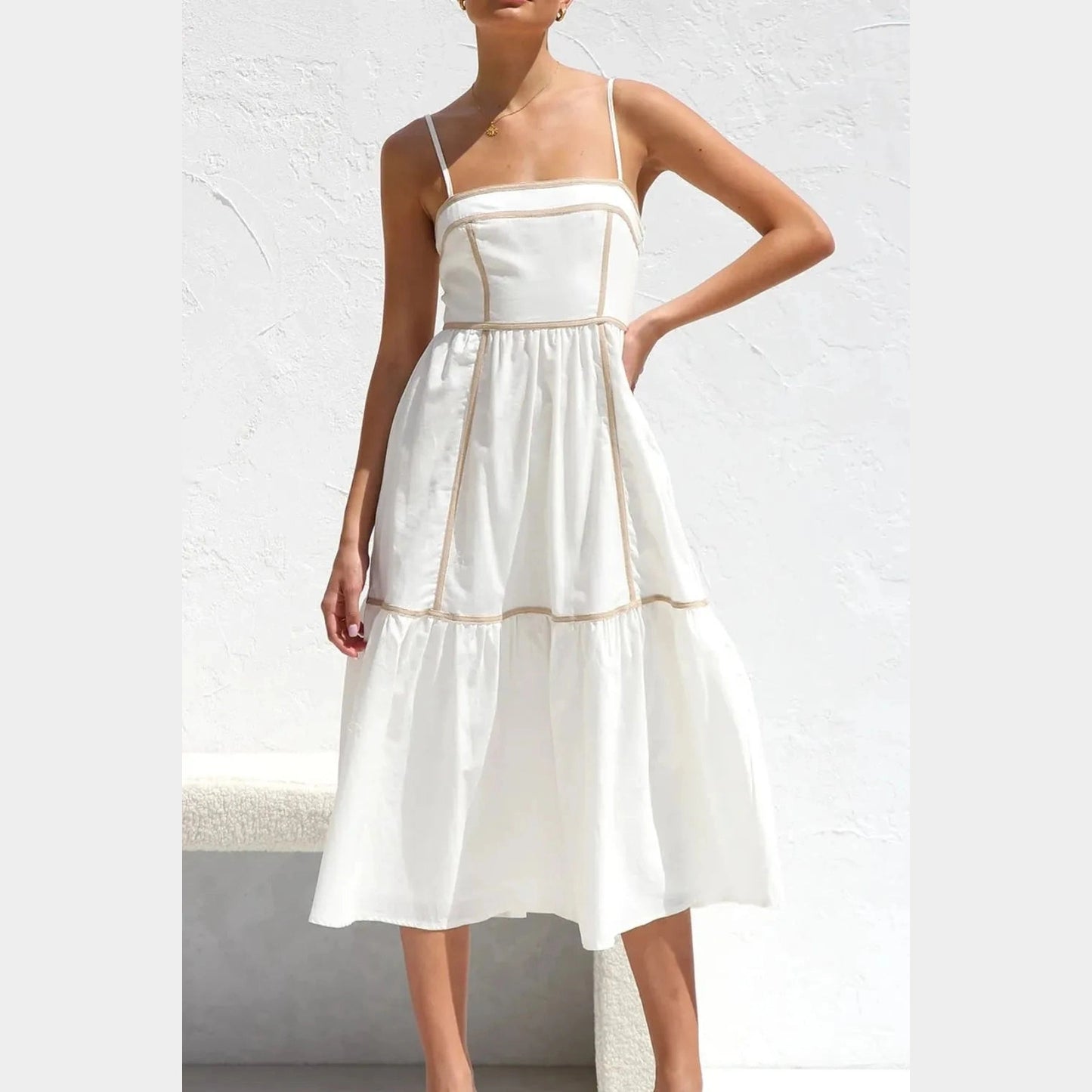 Contrast Trim Square Neck Midi Cami Dress