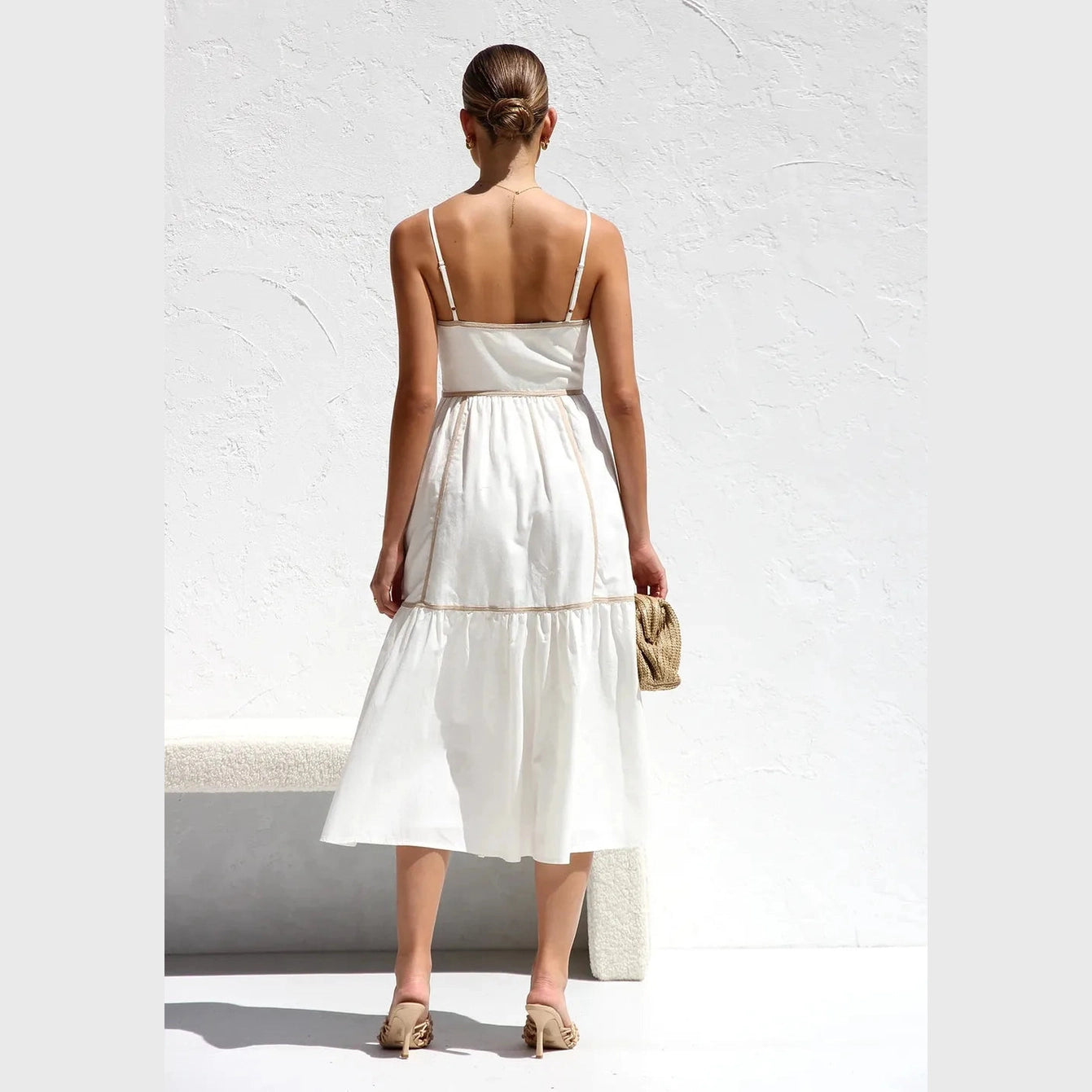 Contrast Trim Square Neck Midi Cami Dress