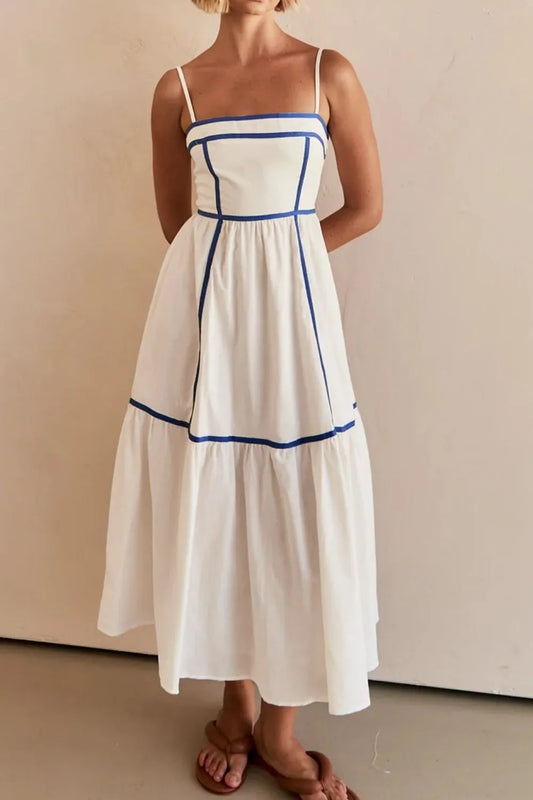 Contrast Trim Square Neck Midi Cami Dress