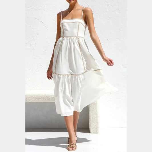 Contrast Trim Square Neck Midi Cami Dress