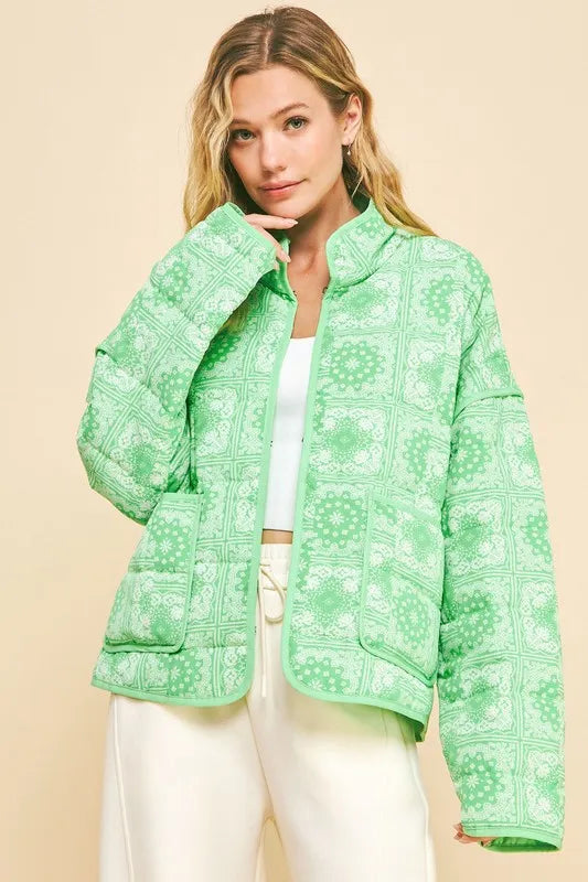 Davi & Dani Vintage Print Open Front Jacket with Pockets