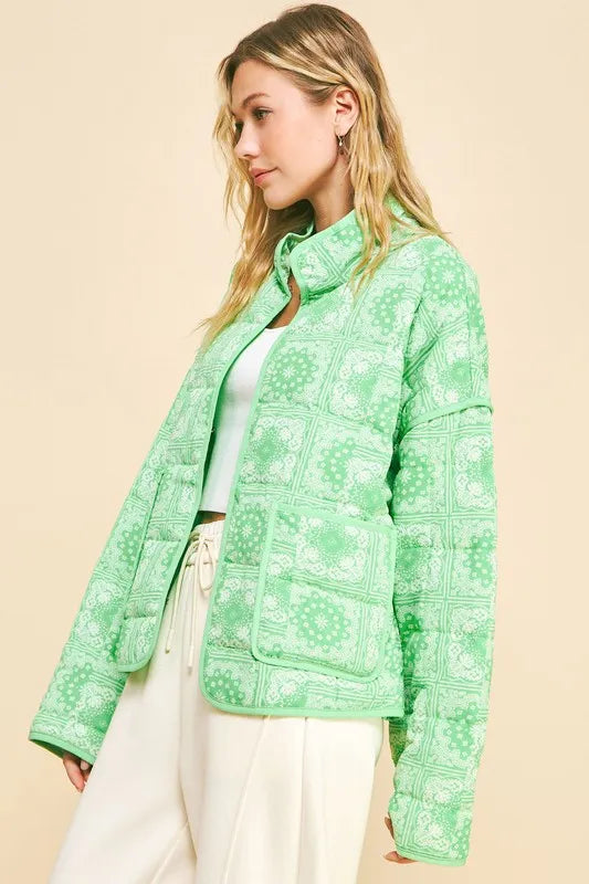 Davi & Dani Vintage Print Open Front Jacket with Pockets