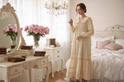 Diana 100% Cotton Full Sleeves Sleepwear Vintage Apricot Long