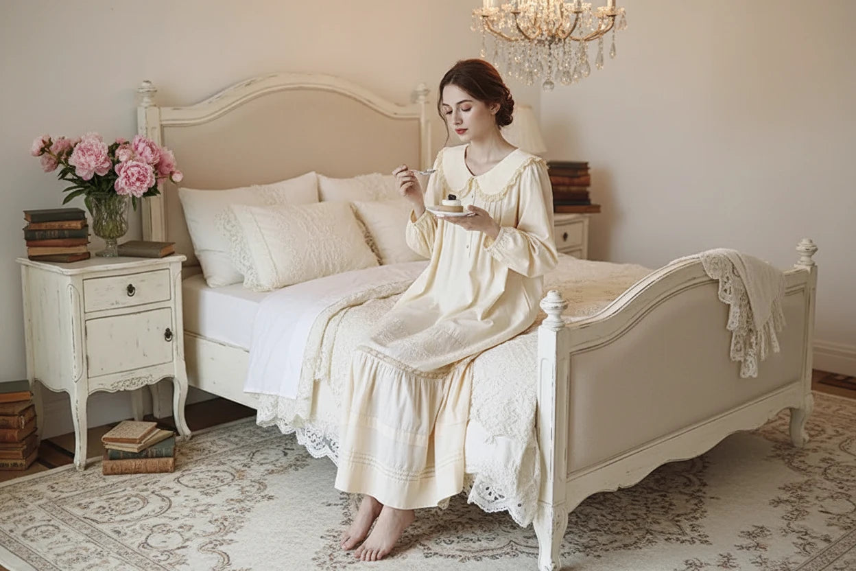 Diana 100% Cotton Full Sleeves Sleepwear Vintage Apricot Long