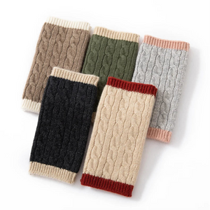 Forest Cashmere, Women’s 100% Cashmere Cable Knit Mitts, Two-Tone Fingerless Winter Thermal Gloves