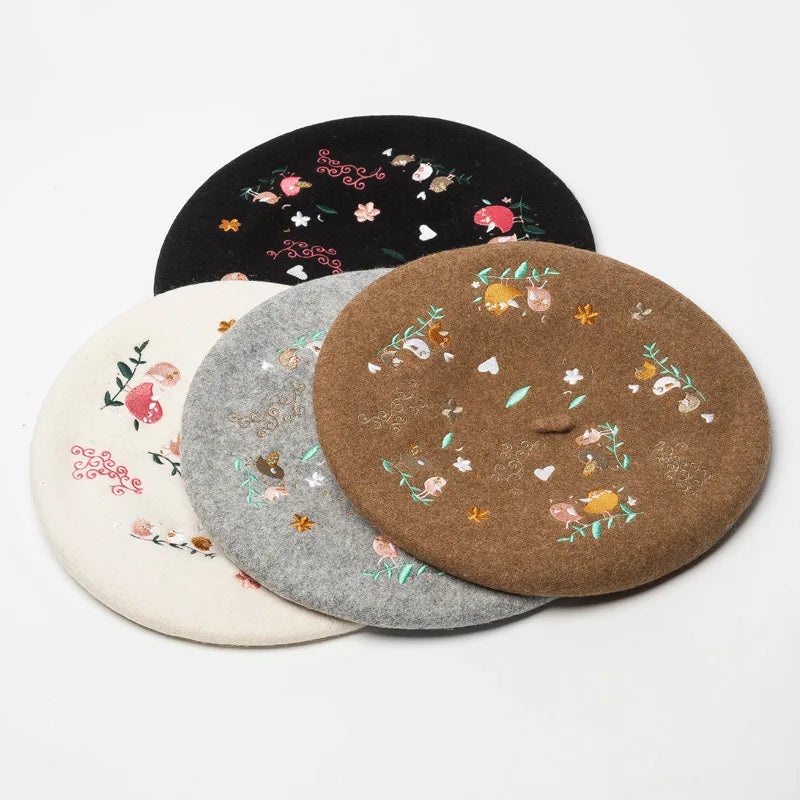 Embroidered Beret Wool Hat