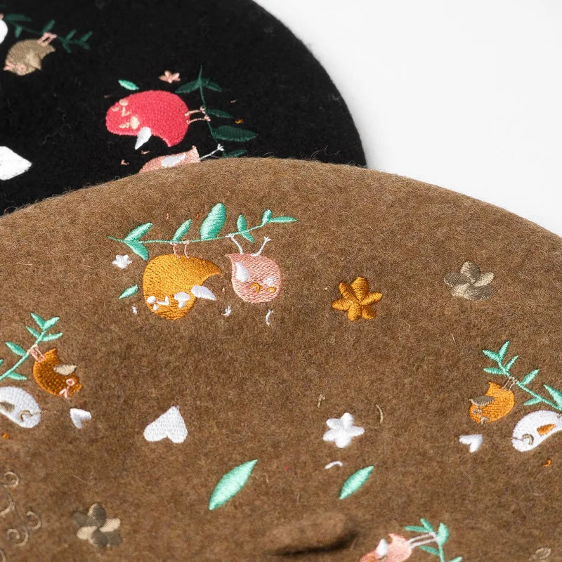 Embroidered Beret Wool Hat