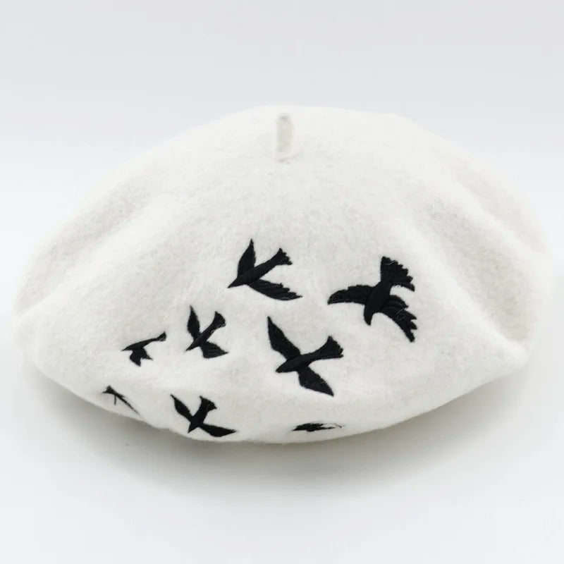 Embroidered Beret Wool Hat