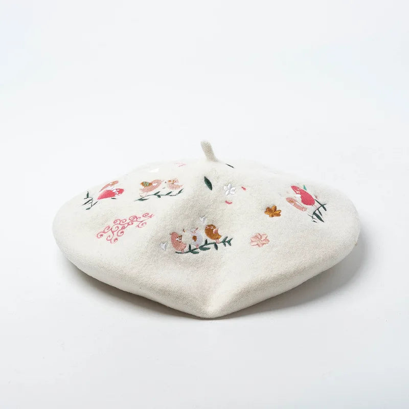 Embroidered Beret Wool Hat