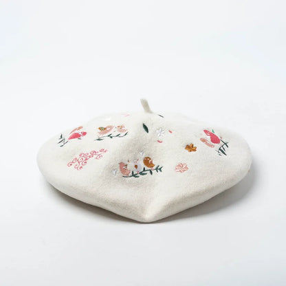 Embroidered Beret Wool Hat