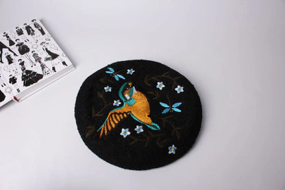 Embroidered Beret Wool Hat