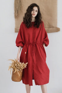 Linen Red Dress