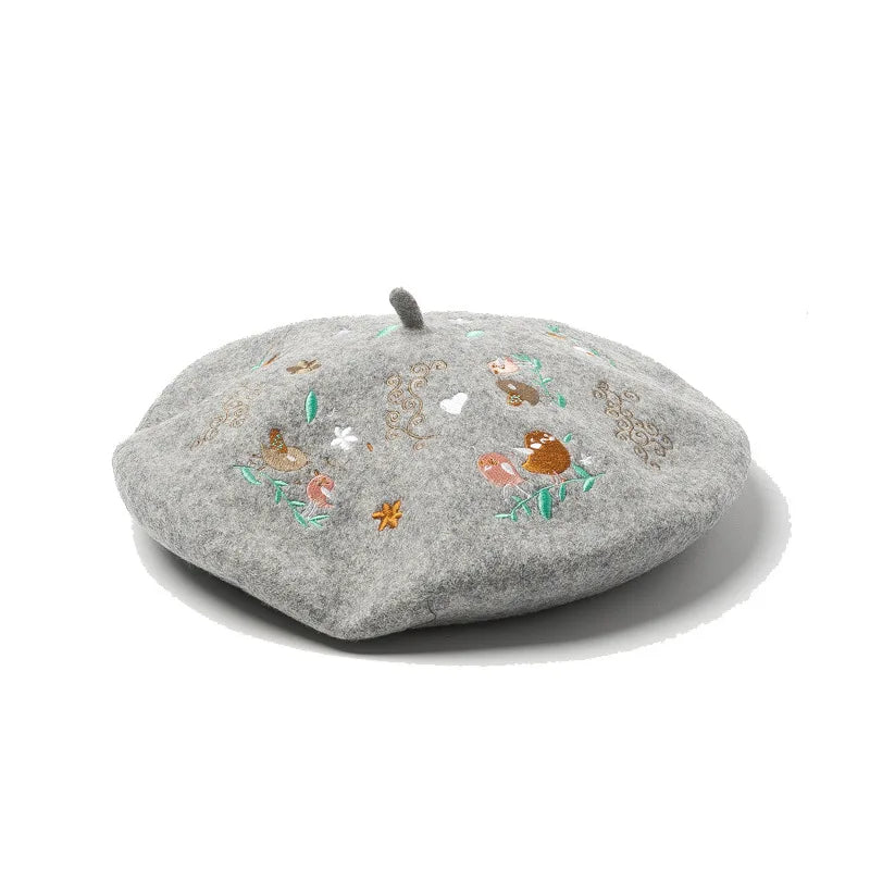 Embroidered Beret Wool Hat