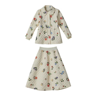 Sweet Jane Embroidery Cotton Padded Coat Skirt set