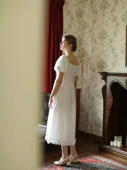 Heirloom Genevieve, French Vintage Handmade Embroidered White Cotton Dress