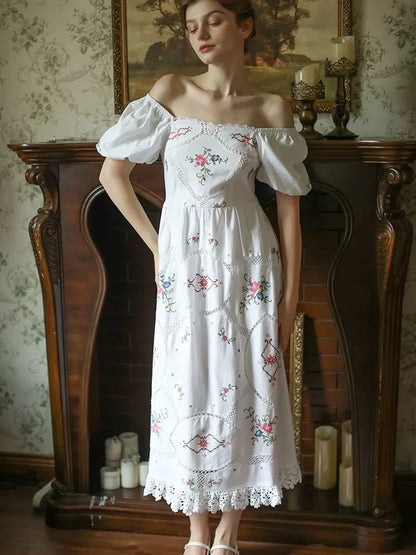 Heirloom Genevieve, French Vintage Handmade Embroidered White Cotton Dress