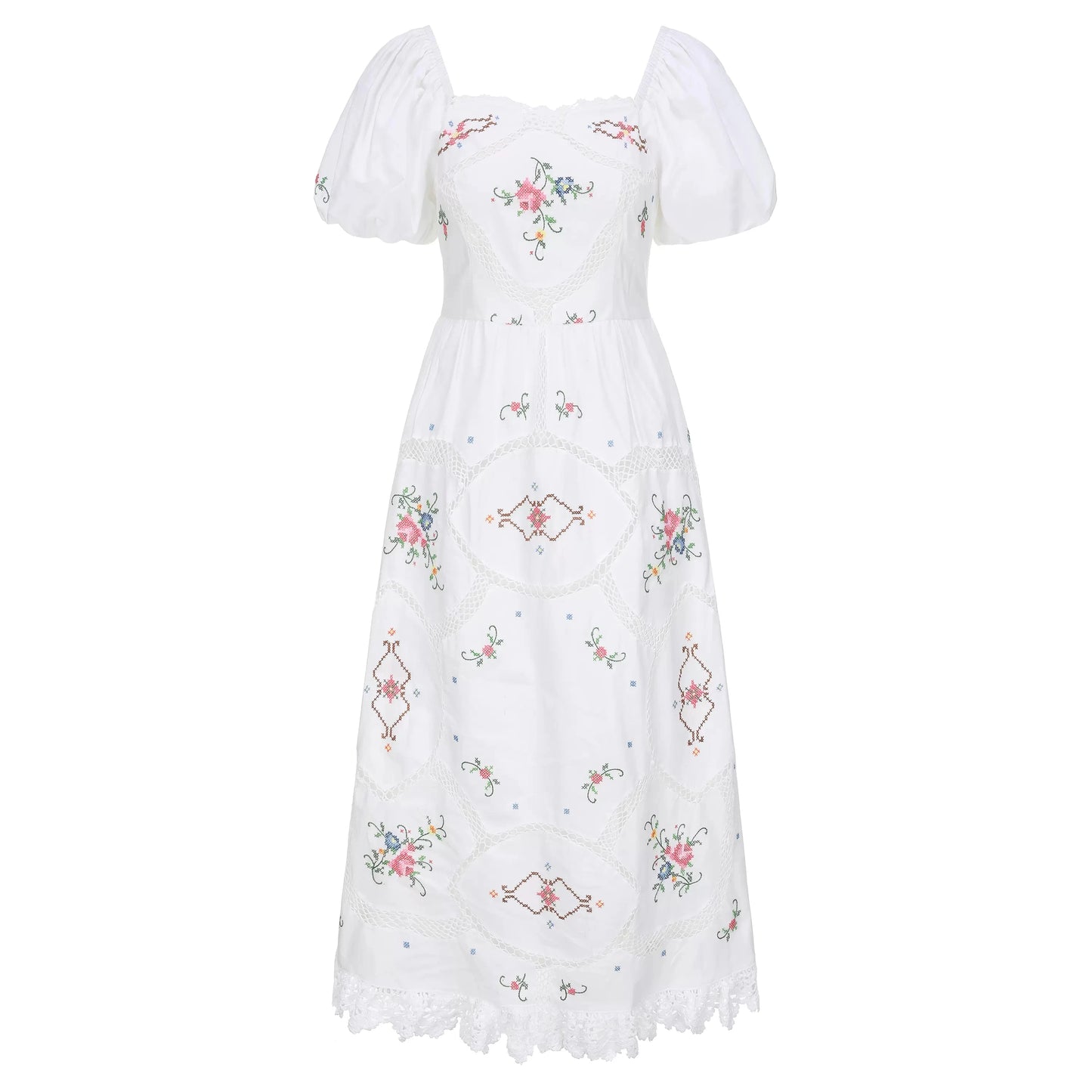 Heirloom Genevieve, French Vintage Handmade Embroidered White Cotton Dress