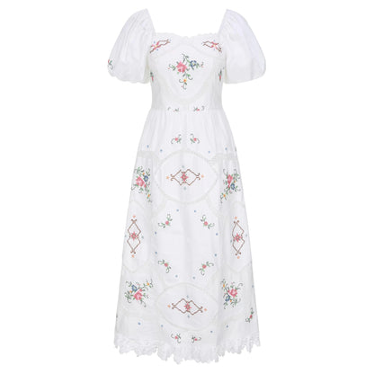 Heirloom Genevieve, French Vintage Handmade Embroidered White Cotton Dress