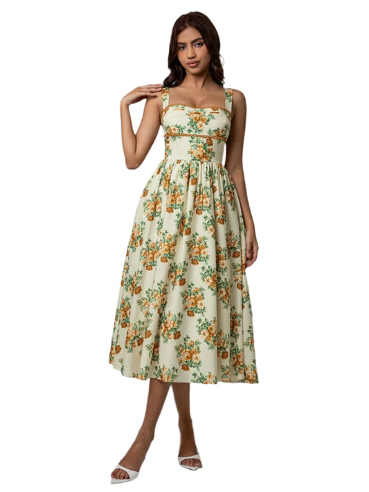 Lace Trim Floral 50’s Sleeveless Midi Dress