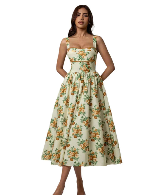 Lace Trim Floral 50’s Sleeveless Midi Dress