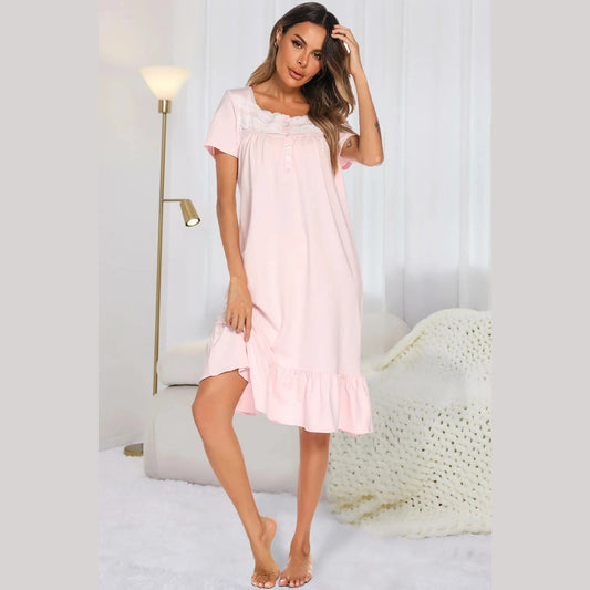 Lace Detail Square Neck Lounge Dress