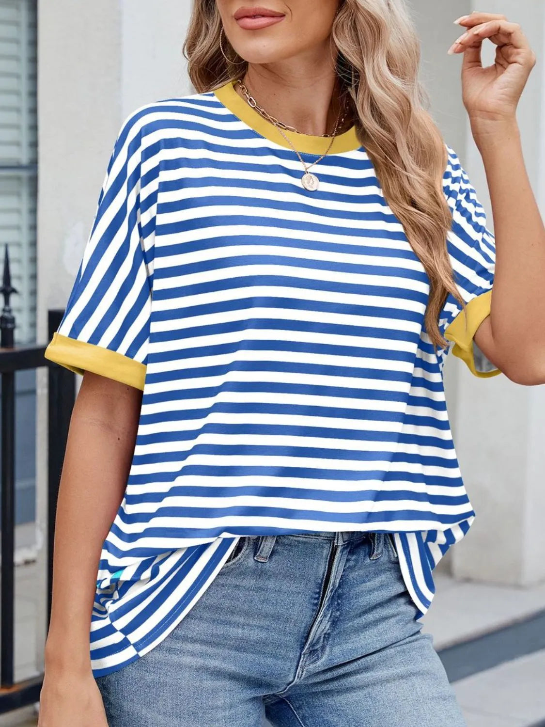 Lagoon Striped Round Neck Half Sleeve T-Shirt