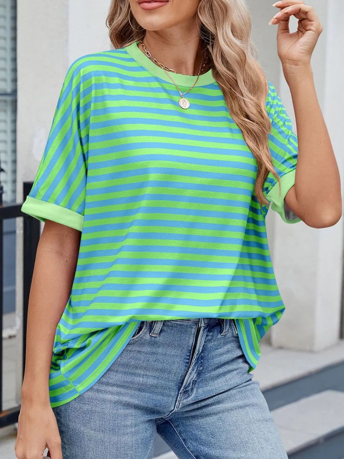 Lagoon Striped Round Neck Half Sleeve T-Shirt