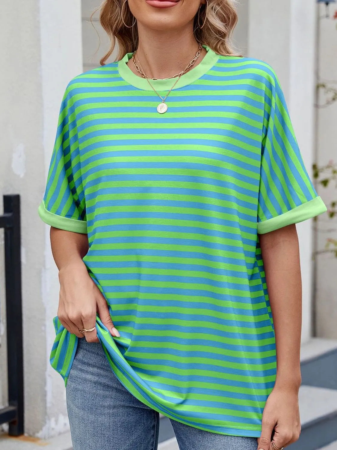 Lagoon Striped Round Neck Half Sleeve T-Shirt