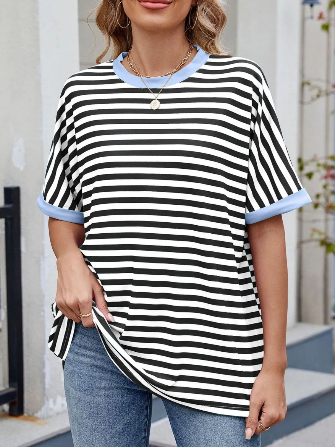 Lagoon Striped Round Neck Half Sleeve T-Shirt
