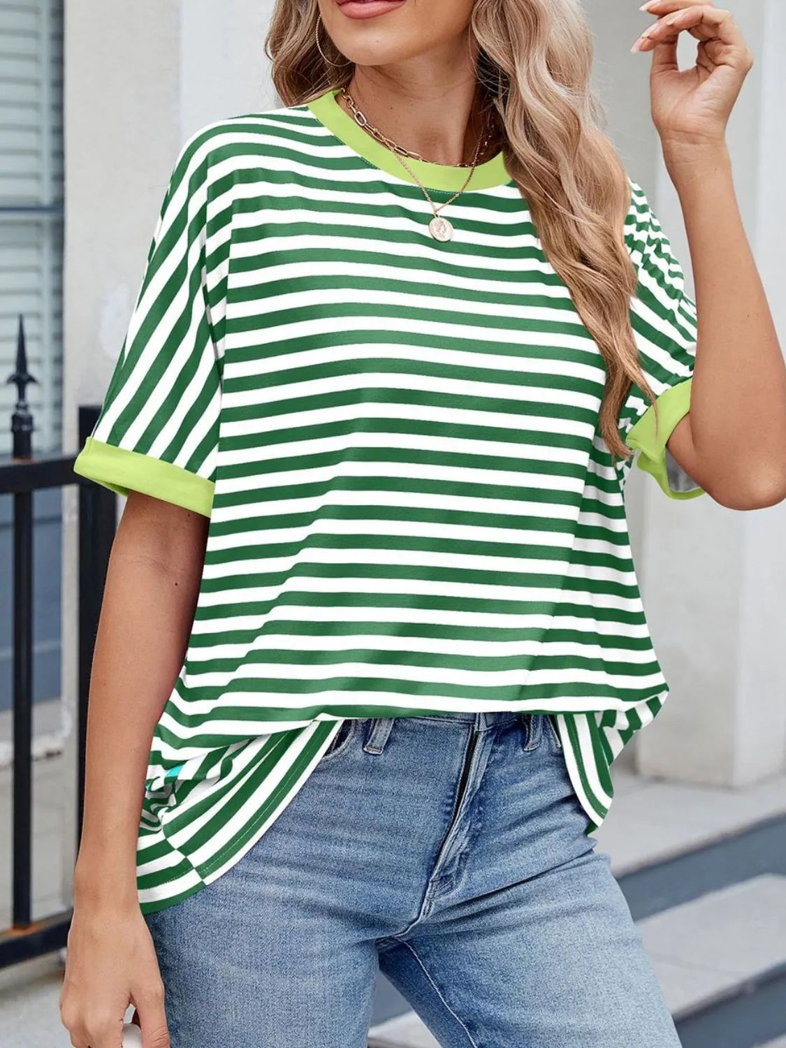 Lagoon Striped Round Neck Half Sleeve T-Shirt