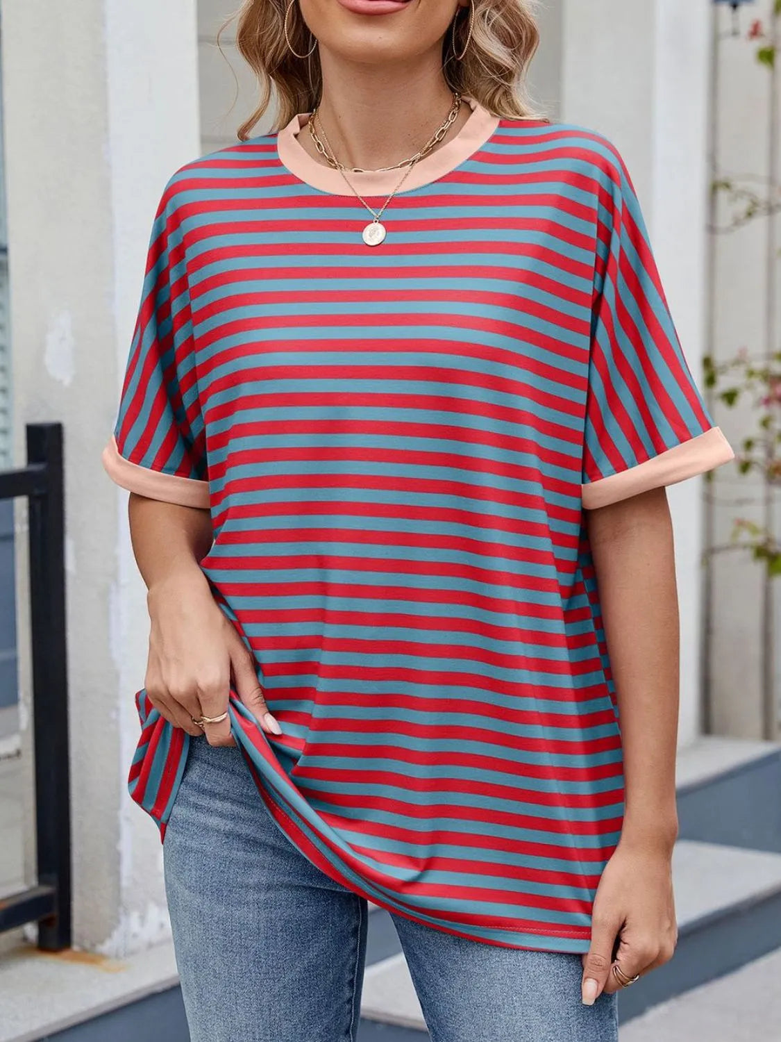 Lagoon Striped Round Neck Half Sleeve T-Shirt
