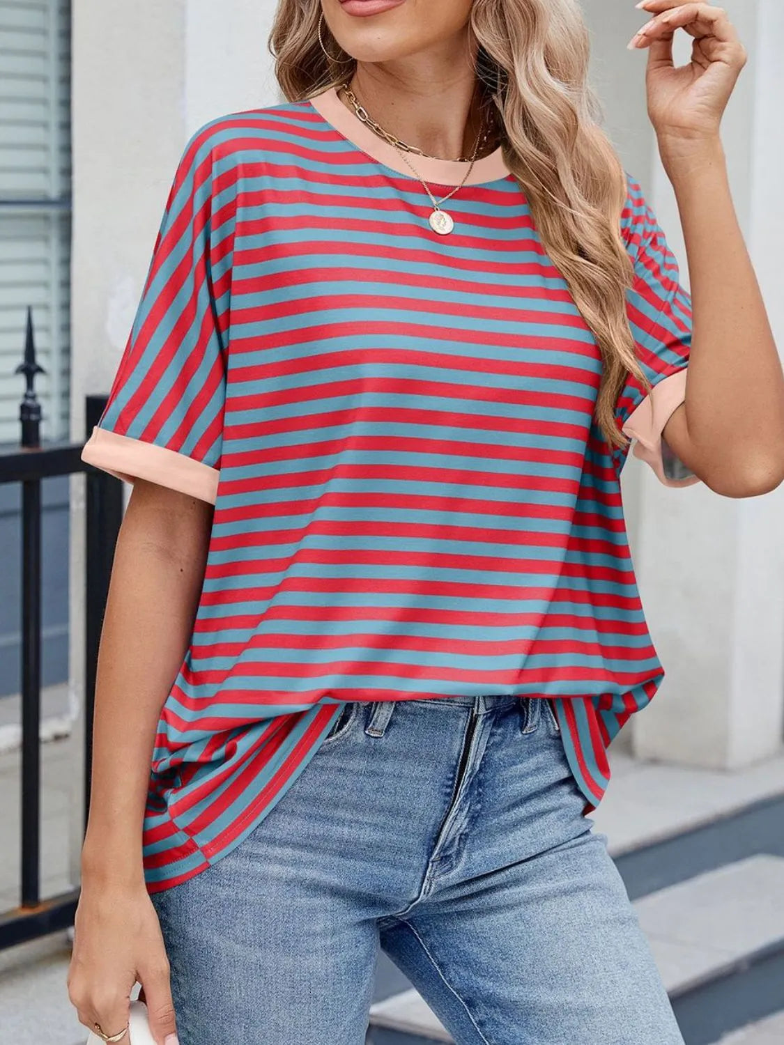 Lagoon Striped Round Neck Half Sleeve T-Shirt