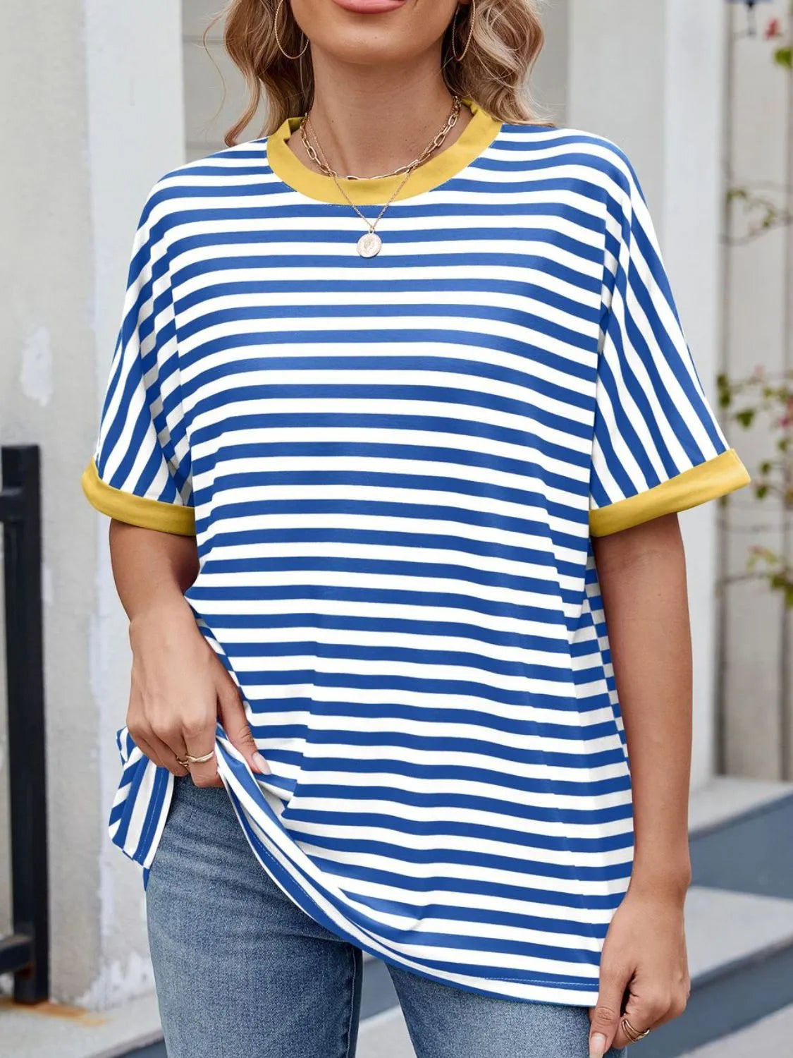 Lagoon Striped Round Neck Half Sleeve T-Shirt