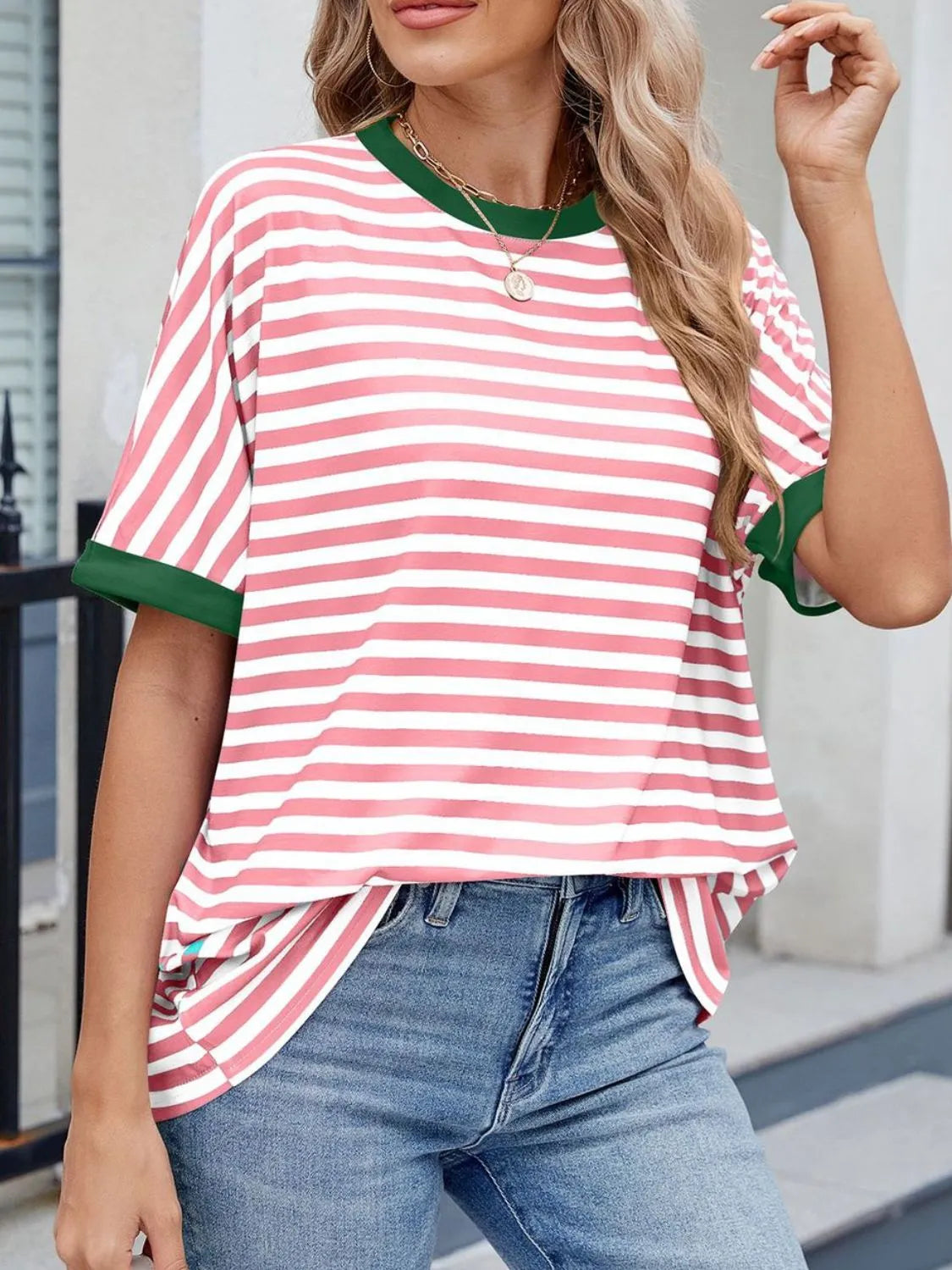 Lagoon Striped Round Neck Half Sleeve T-Shirt