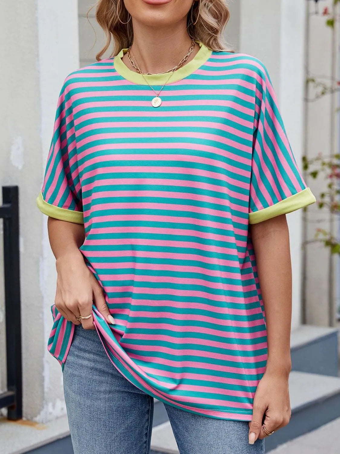 Lagoon Striped Round Neck Half Sleeve T-Shirt