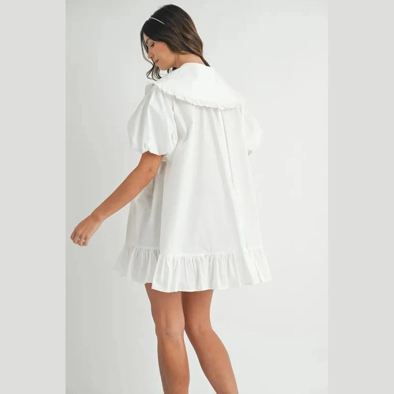 MABLE Ruffled Hem Peter Pan Collar Button Down Mini Dress