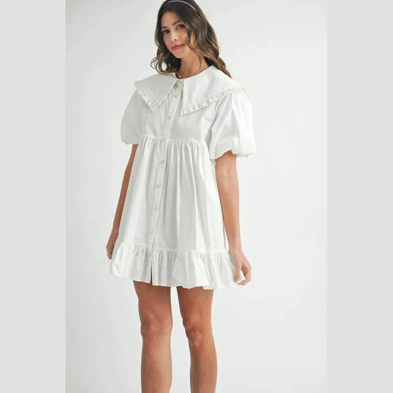 MABLE Ruffled Hem Peter Pan Collar Button Down Mini Dress