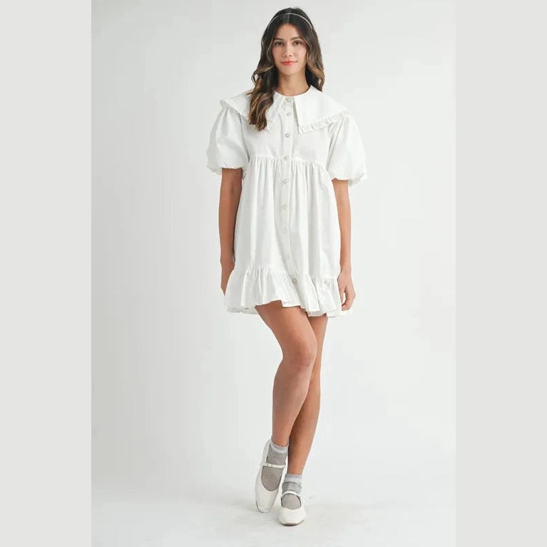 MABLE Ruffled Hem Peter Pan Collar Button Down Mini Dress