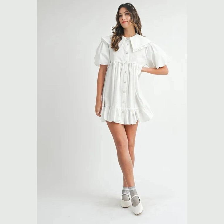 MABLE Ruffled Hem Peter Pan Collar Button Down Mini Dress